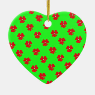 Ornamento De Cerâmica Trevo vermelho, pearle branco para o dia de St