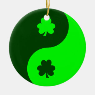 Ornamento De Cerâmica Trevo Yin Yang 2 Verde Lima