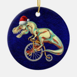 Ornamento De Cerâmica TRex Andando Uma Bicicleta