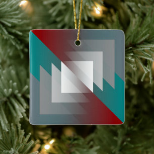 Ornamento De Cerâmica Triângulos de cinza Teal na burgundy
