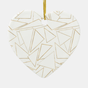 Ornamento De Cerâmica Triângulos de Traços Brancos Dourados Minimalistas