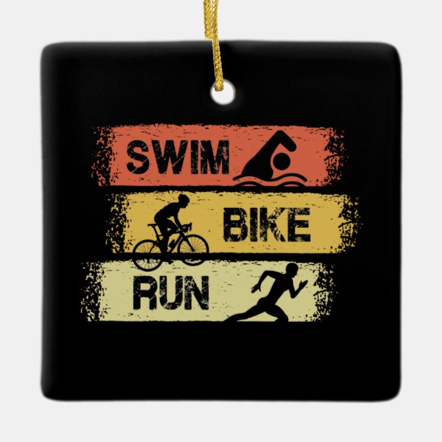 Ornamento De Cerâmica Triathlon - Natação Bike Run (Frente)
