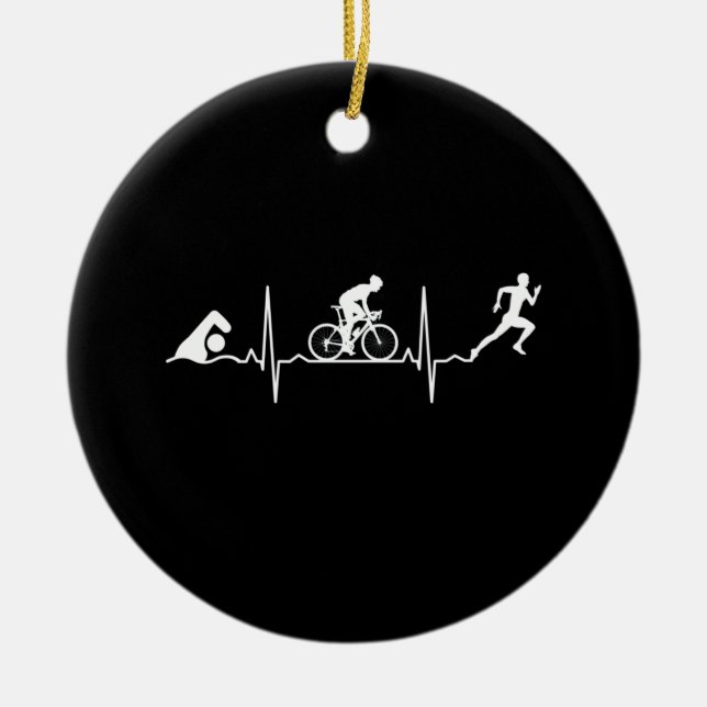 Ornamento De Cerâmica Triathlon - Triathlon Heartbeat (Frente)