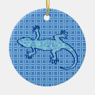 Ornamento De Cerâmica Tribal batik Gecko - pasta azul denim