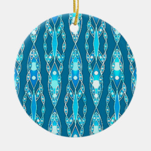 Ornamento De Cerâmica Tribal Batik - Oceano Azul e Aqua