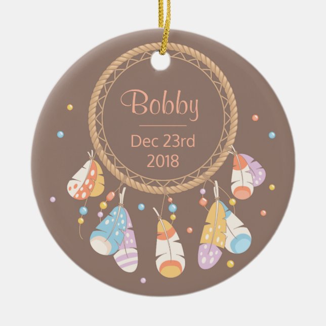 Ornamento De Cerâmica Tribal Dreamcatcher Boho New Baby Keepsaname (Frente)