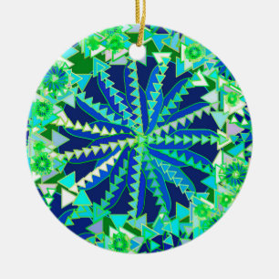Ornamento De Cerâmica Tribal Mandala Impressão, Cobalt Azul e Verde