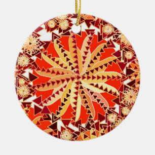 Ornamento De Cerâmica Tribal Mandala Impressão, Rust Orange e Brown