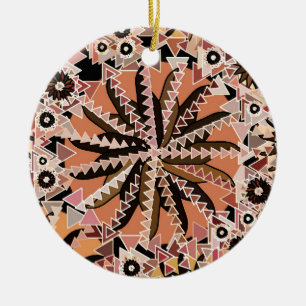 Ornamento De Cerâmica Tribal Mandala Impressão, Taupe Tan e Beige