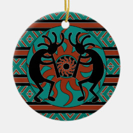 Ornamento De Cerâmica Tribal Sun Turquoise Kokopelli Sudoeste Natal