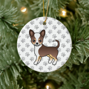 Ornamento De Cerâmica Tricolor Chocolate Casaco Suave Chihuahua & Paws