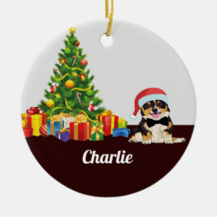 Ornamento De Cerâmica Tricolor Corgi Santa Hat, árvore de natal com nom