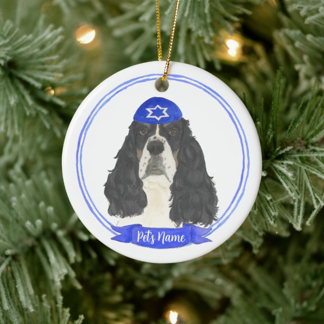 Ornamento De Cerâmica Tricolor English Springer Spaniel Hanukkah (Árvore)