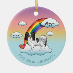 Ornamento De Cerâmica Tricolor Papillon Cute Dog Rainbow Memorial