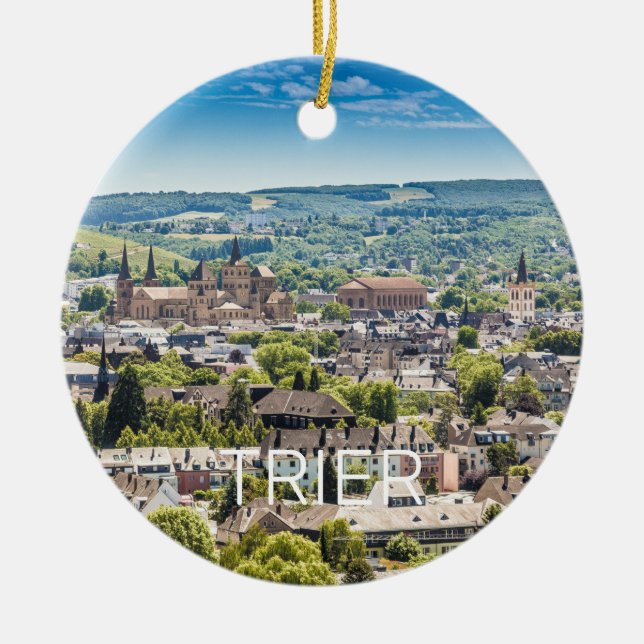 Ornamento De Cerâmica Trier Cityscape Panorama Moselle Alemanha Souvenir (Frente)