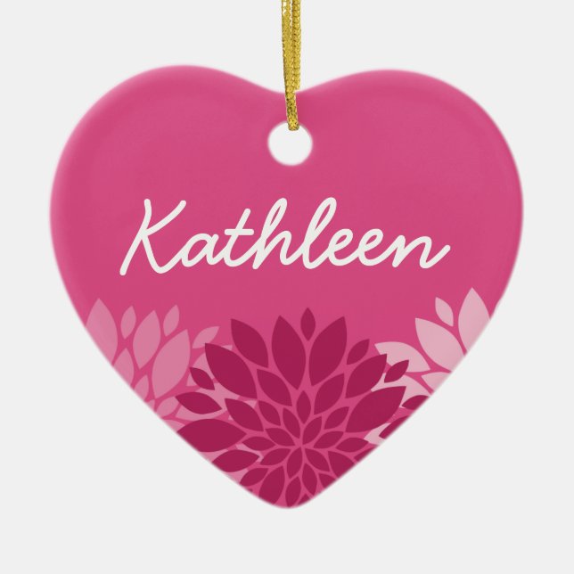 Ornamento De Cerâmica Trilha bonito rosa com nome (Frente)
