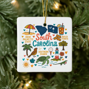 Ornamento De Cerâmica Trilha da Família Personalizada da Carolina do Sul