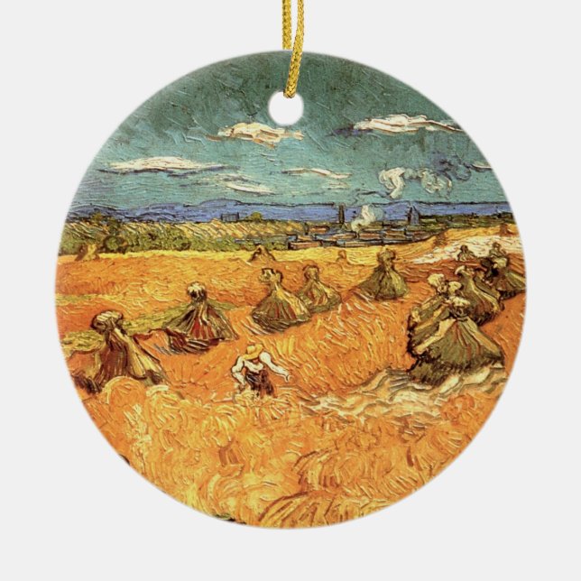 Ornamento De Cerâmica Trilhos com Ceifador por Vincent van Gogh (Frente)