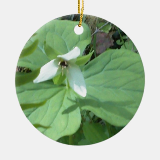 Ornamento De Cerâmica trilium branco com grão (Frente)