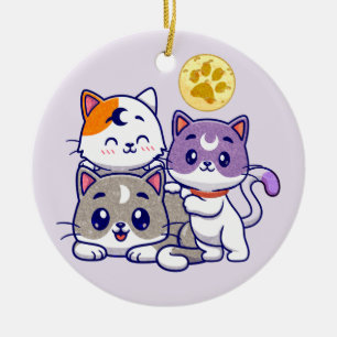 Ornamento De Cerâmica Trio Adorável - Três Gatos Gelados
