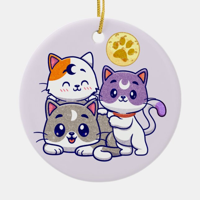 Ornamento De Cerâmica Trio Adorável - Três Gatos Gelados (Frente)