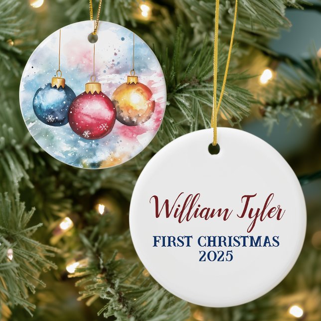 Ornamento De Cerâmica Trio de Aquarela das Balas de Natal (Criador carregado)