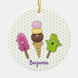 Ornamento De Cerâmica Trio de desenho animado de picolé de sorvete engra