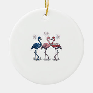 Ornamento De Cerâmica Trio de Flamingos Patrióticos Design de Gravura Vi