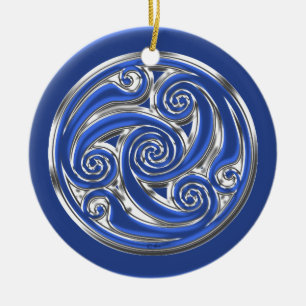 Ornamento De Cerâmica Triskel de prata azul