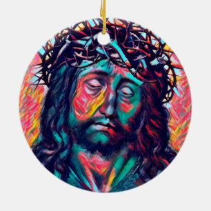 Ornamento De Cerâmica Triste Cristo de Jesus Rosto Coroa Coroa Abstrato