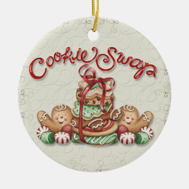Ornamento De Cerâmica Troca de cookies de Natal (Frente)