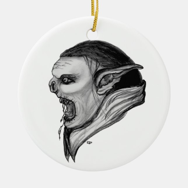 Ornamento De Cerâmica Troll preto e branco (Frente)