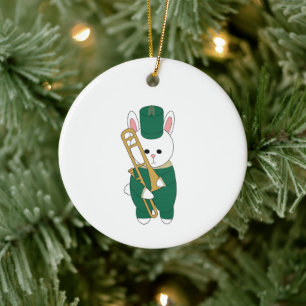 Ornamento De Cerâmica Trombone Coelho Marchando Verde Dourado Personaliz