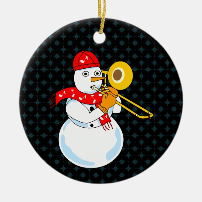 Ornamento De Cerâmica Trombone Snowman (Frente)