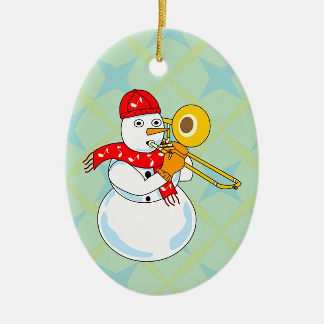 Ornamento De Cerâmica Trombone Snowman (Frente)