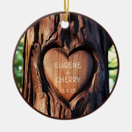 Ornamento De Cerâmica Tronco de Árvore Nomes Gravados Românticos