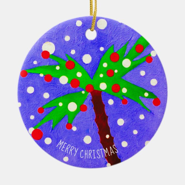 Ornamento De Cerâmica Tropical Christmas tree snow dots Merry Christmas (Frente)