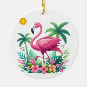 Ornamento De Cerâmica Tropical/Flórida rosa flamingo