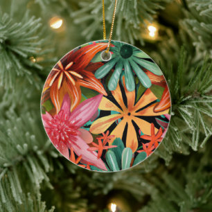 Ornamento De Cerâmica tropical/havaiano/floral/floral