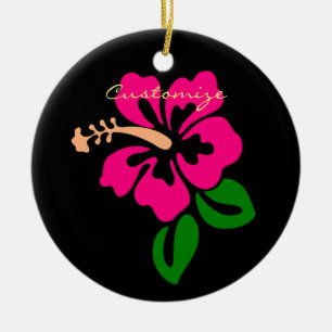 Ornamento De Cerâmica Tropical Rosa Hibiscus Flower Thunder_Cove