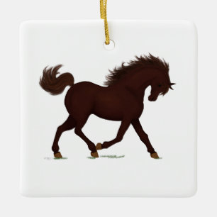 Ornamento De Cerâmica Trotando o Pôneo Marrom Cavalo Personalizado Natal
