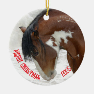Ornamento De Cerâmica Trovão no Natal do Cavalo de Neve