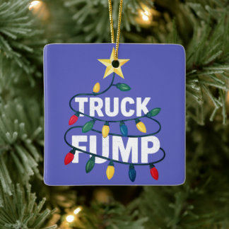 Ornamento De Cerâmica Truck Fump Minimal Art Xmas Lights And Star
