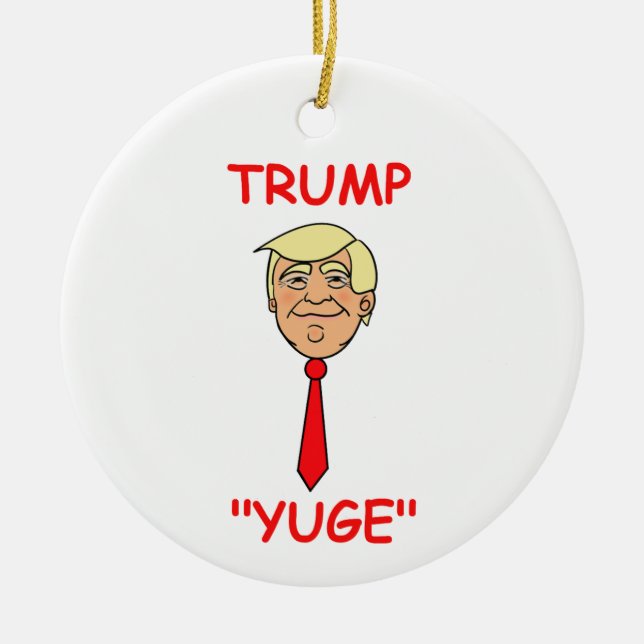 Ornamento De Cerâmica Trump Cartoon Face com Tie - Ornament "Yuge" (Frente)