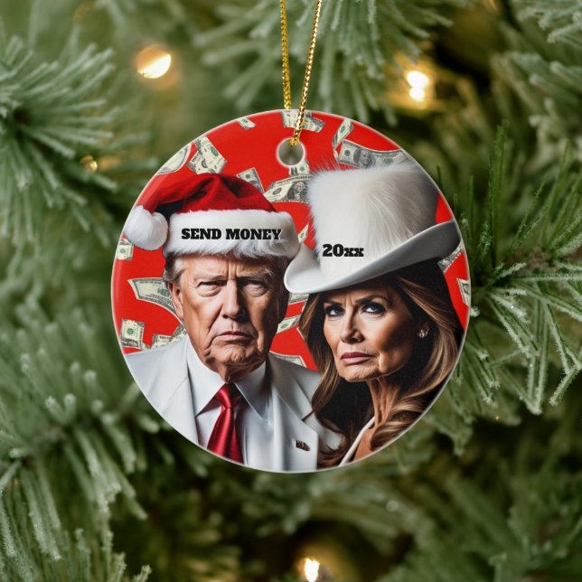 Ornamento De Cerâmica Trump e Melania "Enviar Dinheiro" Natal (Árvore)