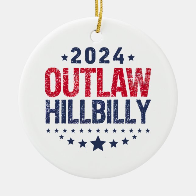Ornamento De Cerâmica Trump Vance 2024 Outlaw Hillbilly US Flag (Frente)