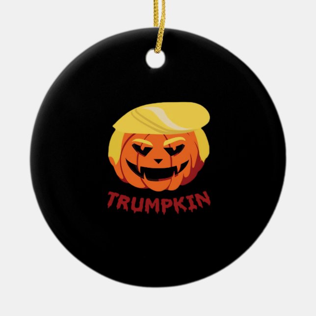 Ornamento De Cerâmica Trumpkin Assustador do Halloween Clássico (Frente)
