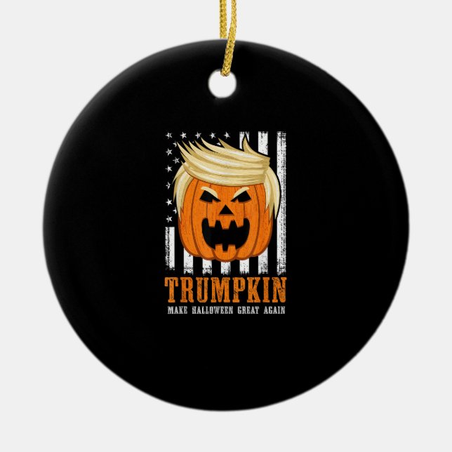 Ornamento De Cerâmica Trumpkin Dos Eua Torna O Excelente De Halloween No (Frente)