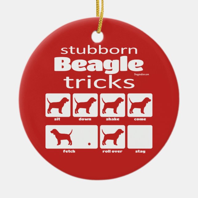 Ornamento De Cerâmica Truques de Beagle Stubborn (Frente)