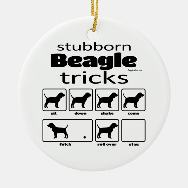 Ornamento De Cerâmica Truques de Beagle Stubborn (Frente)